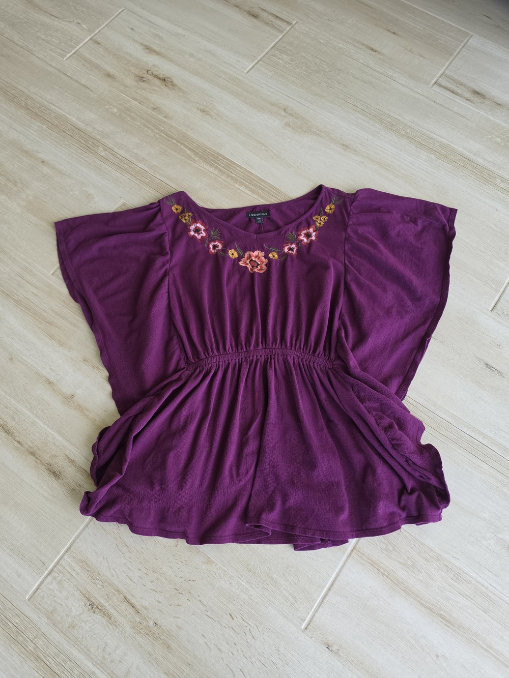 Lane Bryant Purple Embroidered Peplum Tunic